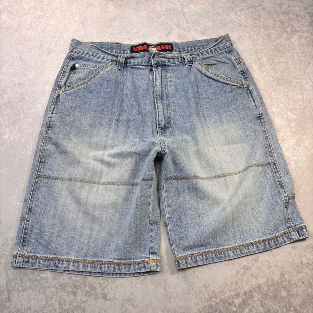 Vintage Y2K Vibes Jeans Baggy Denim Jorts 38 Light Wash Wide Leg Skater Shorts